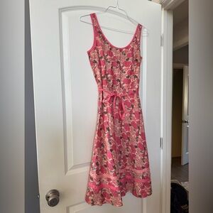Ann Taylor loft Floral Pink Sleeveless Dress tie waist dress size 6 100% cotton